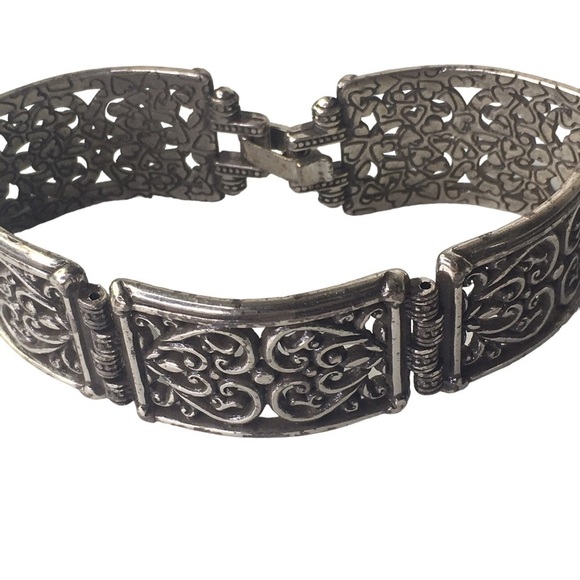 Brighton Vintage "Berkeley" Scroll Link Bracelet Silver Plate Retired Hearts - Picture 4 of 13